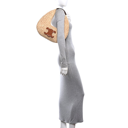 Celine Raffia Calfskin Triomphe Panier Hobo Bag Natural Tan 2 of 10