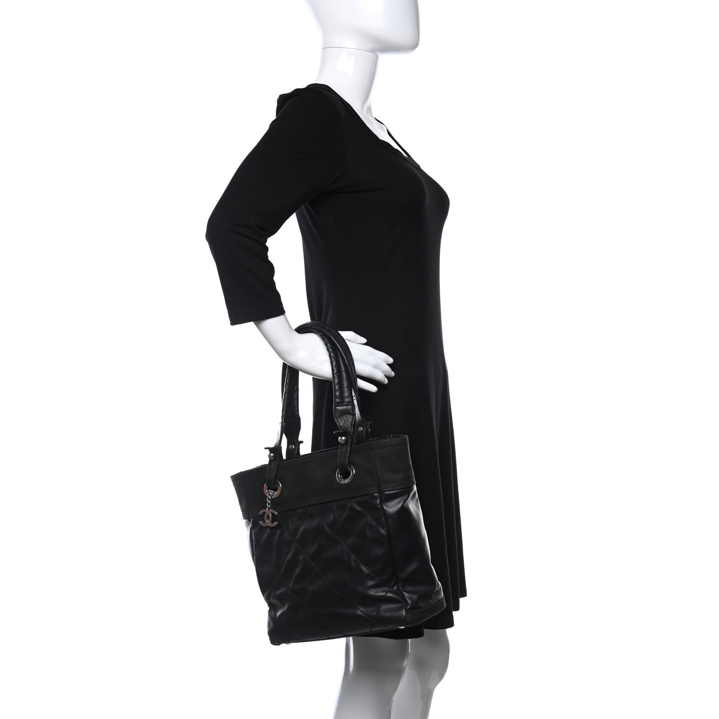 Coated Canvas Quilted Small Paris Biarritz Tote Black