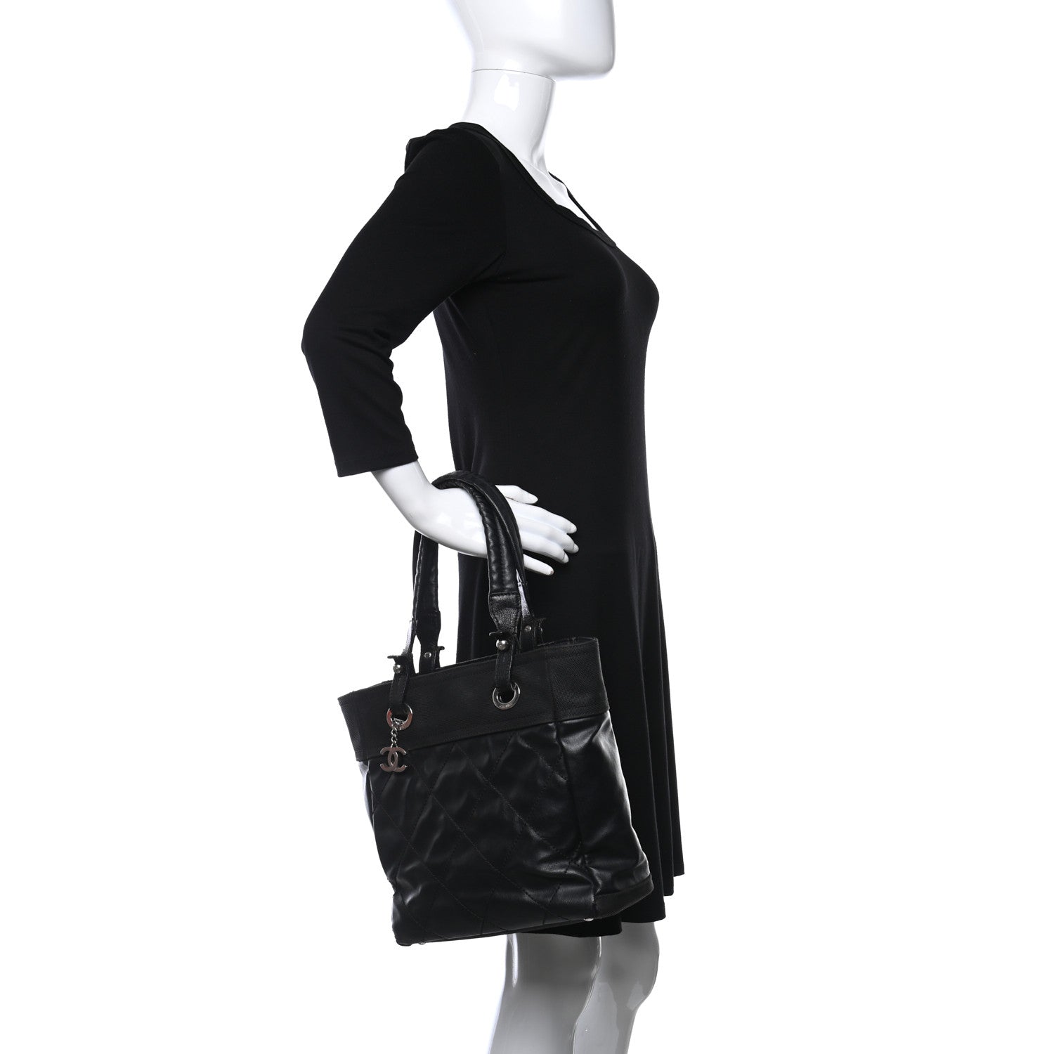 Chanel Coated Canvas Quilted Small Paris Biarritz Tote Black 3 of 15