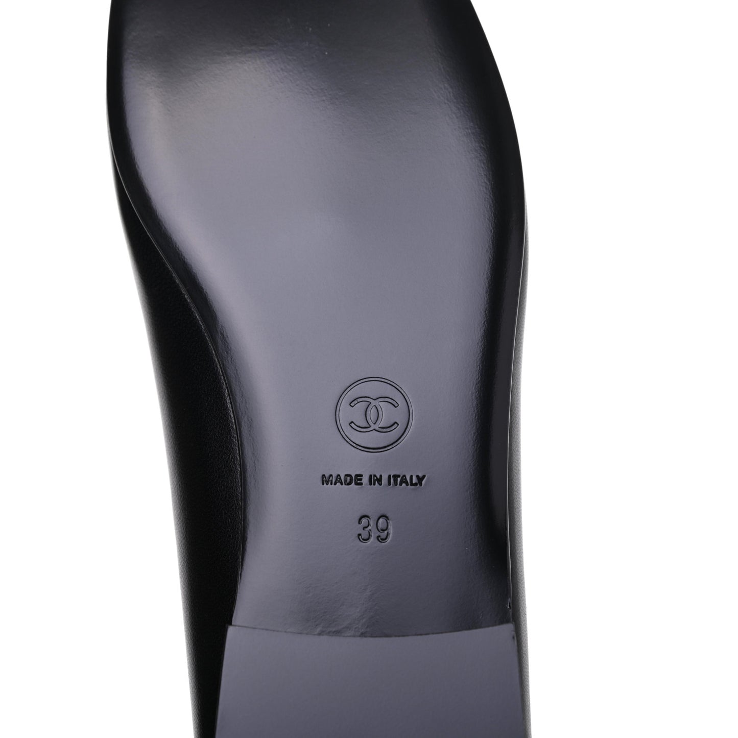 Lambskin Patent Cap Toe Ballerina Flats 39 Black