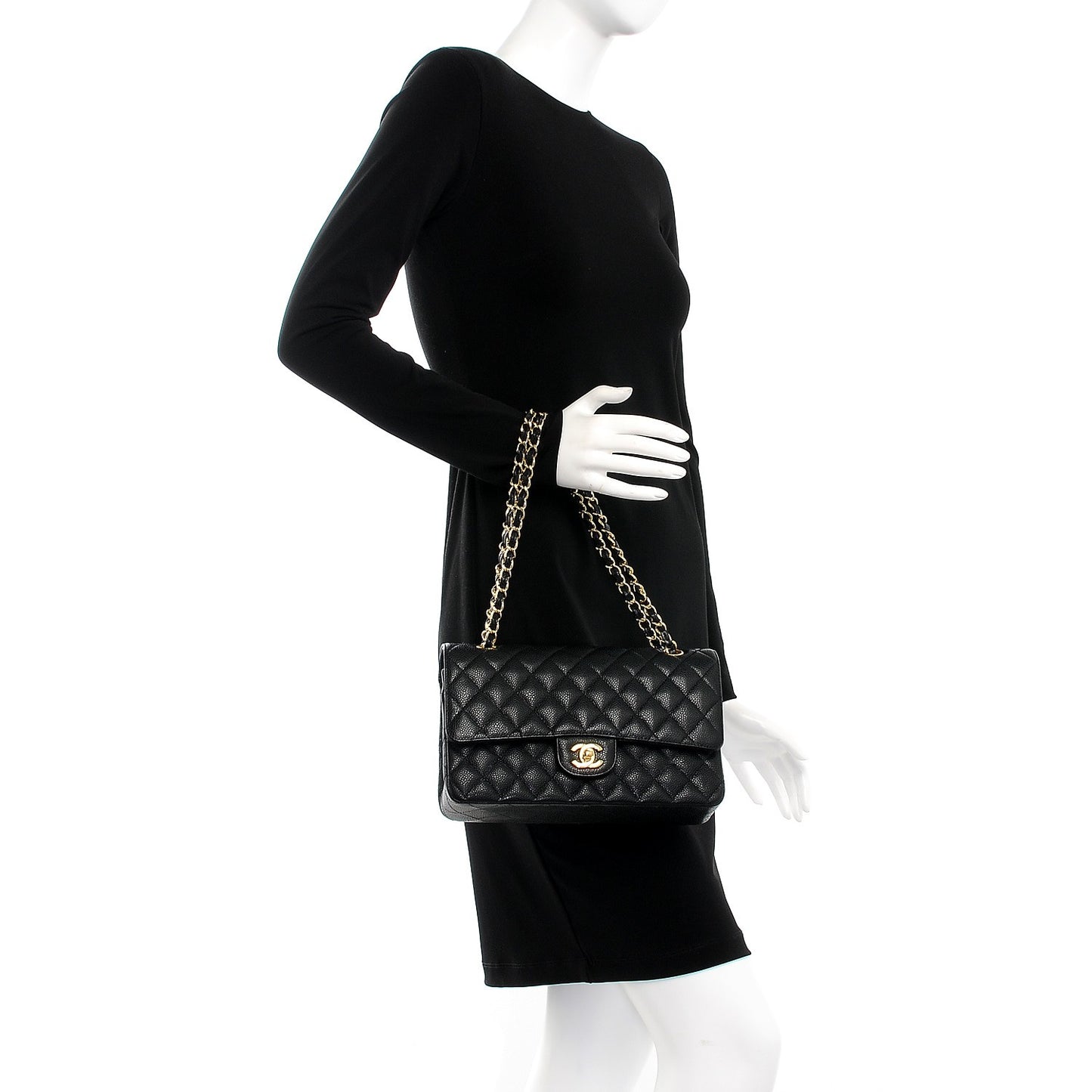 Caviar Quilted Medium Double Flap Black