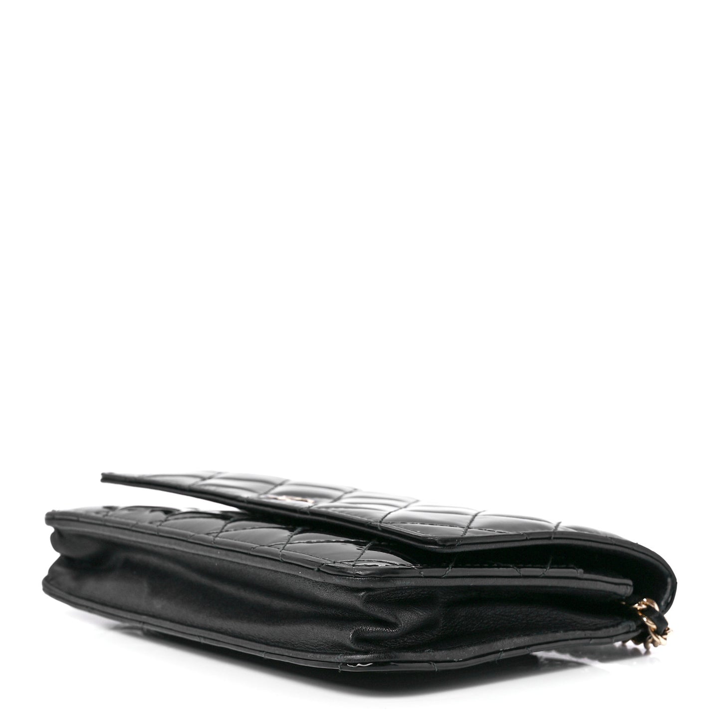 Patent Quilted Wallet On Chain WOC Black