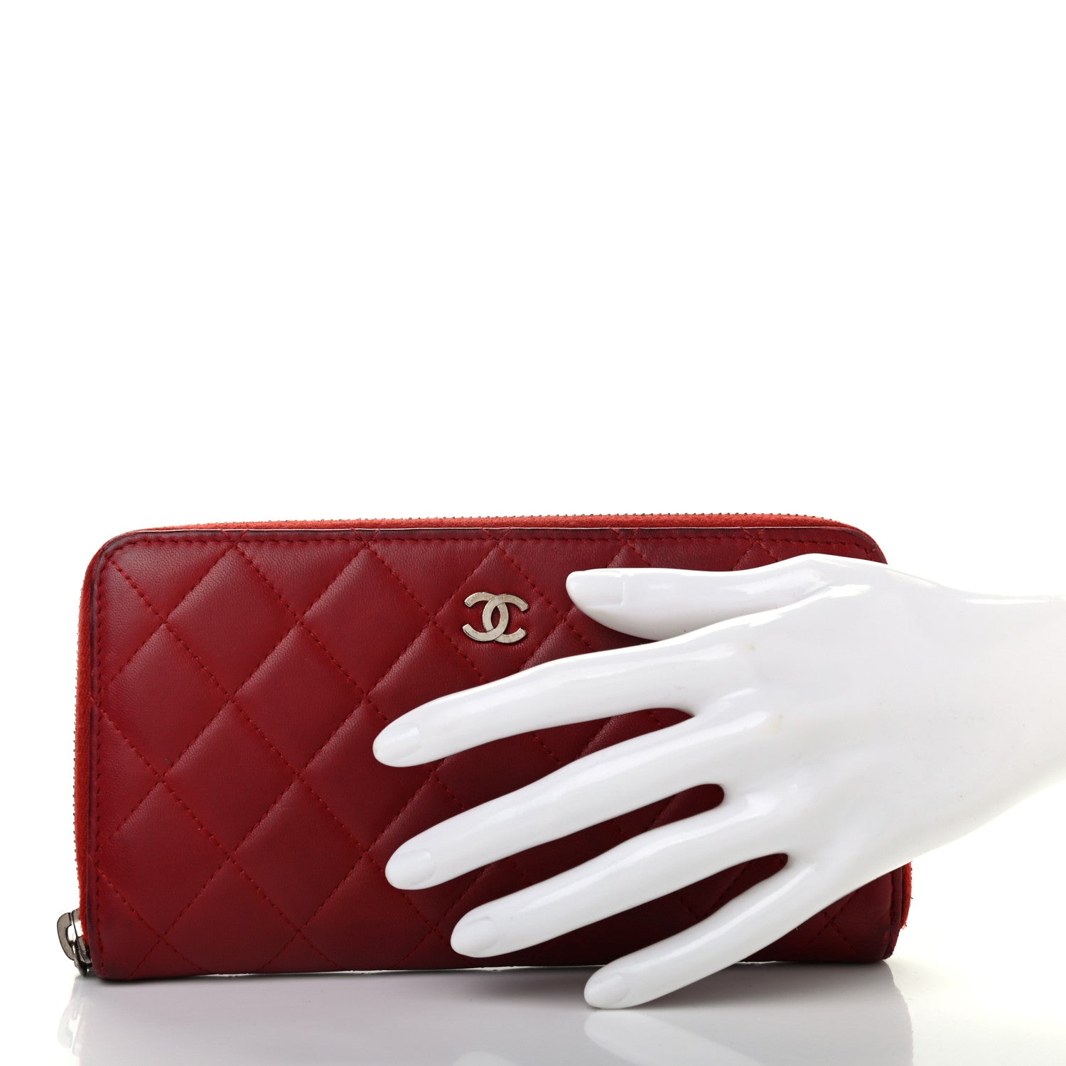 Chanel Lambskin Quilted Large Gusset Zip Around Wallet Red 2 of 8