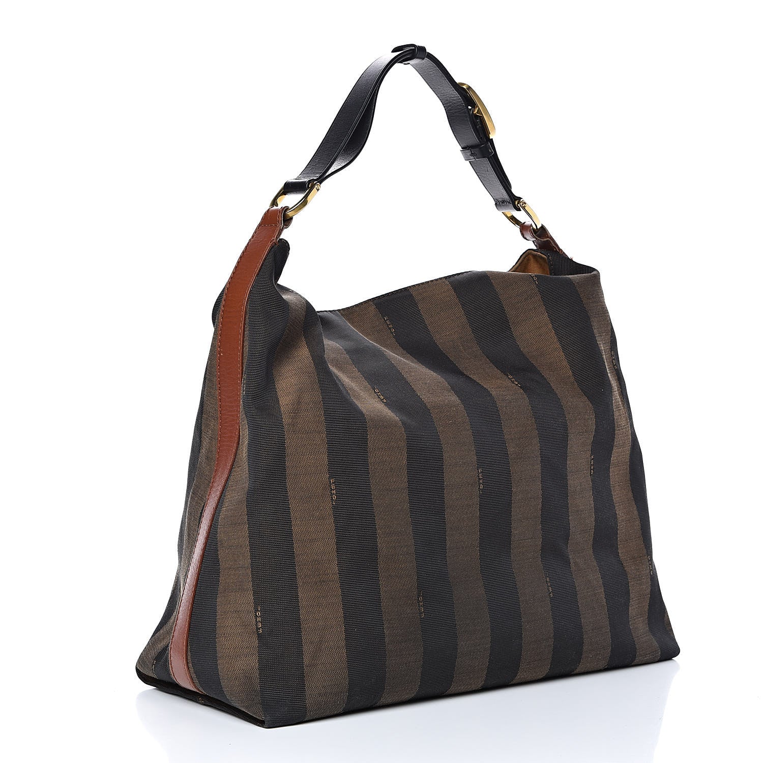 Fendi Pequin Cuoio Vegetale Large Hobo Tobacco Black Cuoio 3 of 19