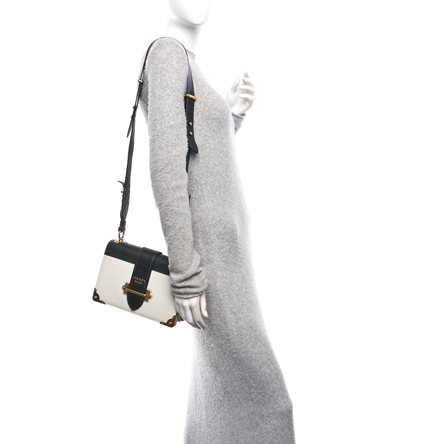 Prada City Calf Saffiano Cahier Bag Talco Black 2 of 11