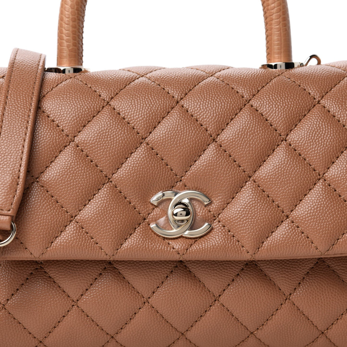Caviar Quilted Lizard Embossed Mini Coco Handle Flap Brown