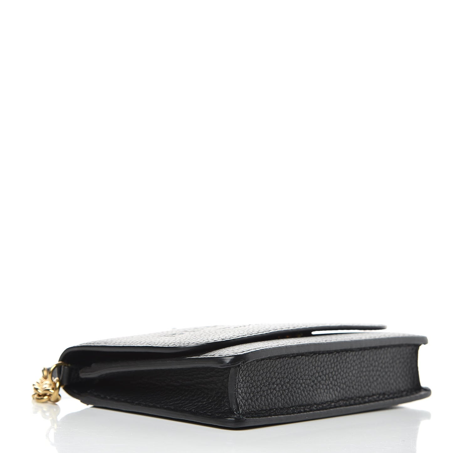 Calfskin Logo Embossed Chain Wallet Black