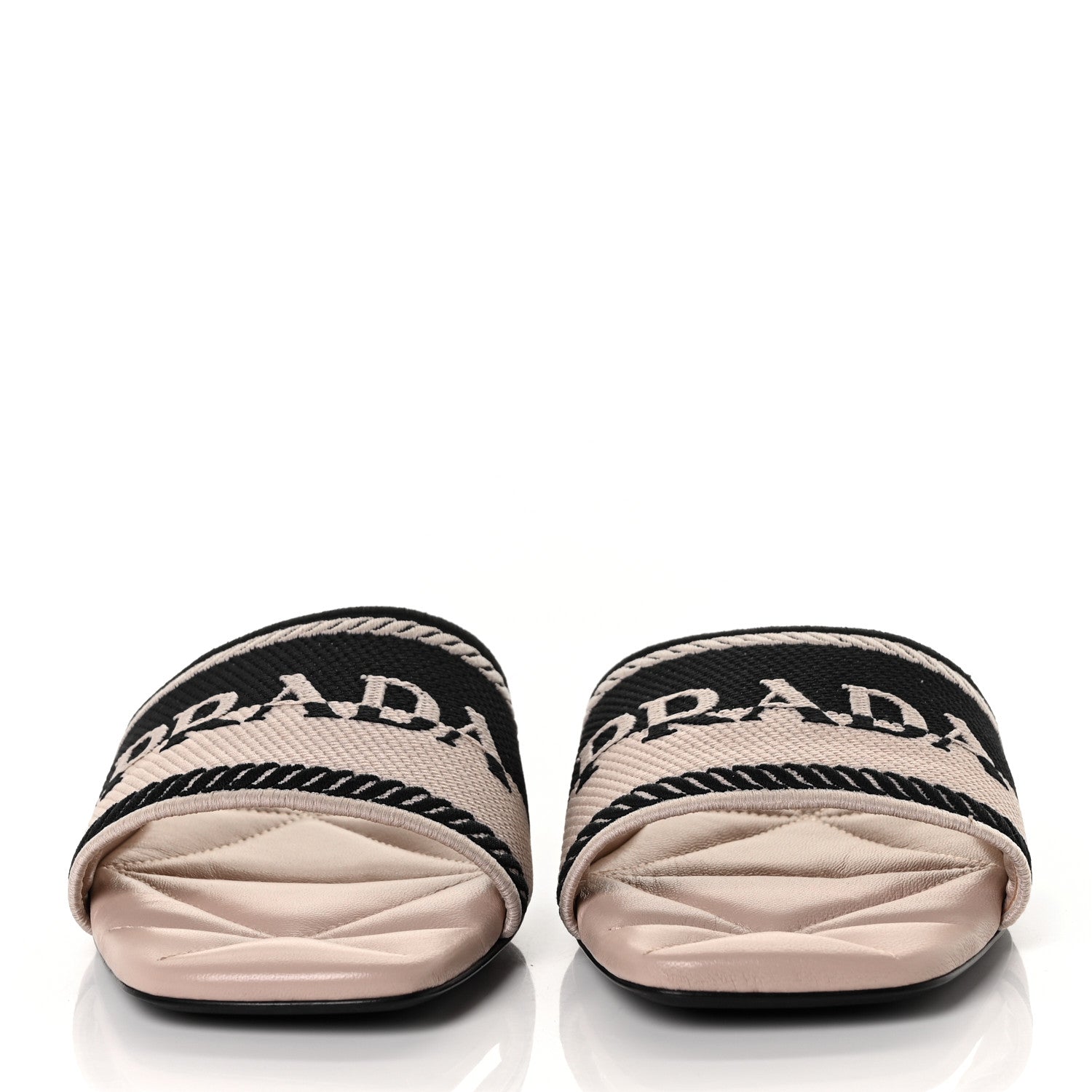 Prada Fabric Logo Embroidered 10mm Slide Sandals 40.5 Black Ninfea 2 of 6
