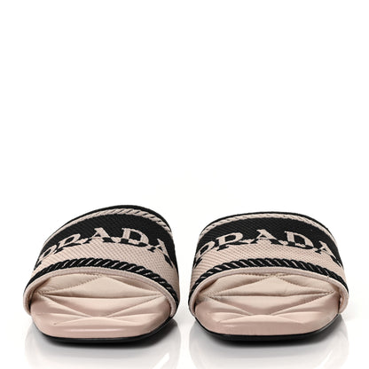 Prada Fabric Logo Embroidered 10mm Slide Sandals 40.5 Black Ninfea 2 of 6
