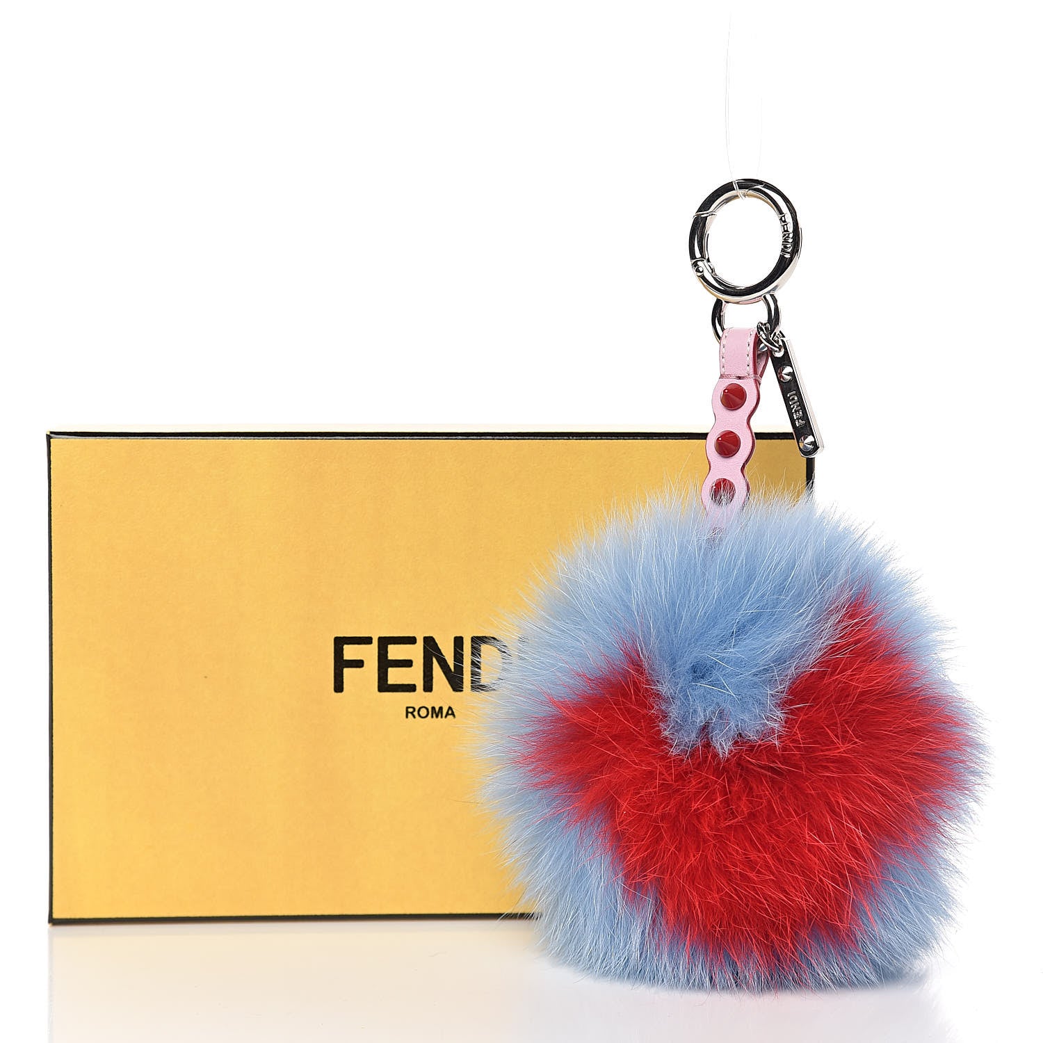 Fendi Fox Fur Vitello Dolce Heart Studded Pom Pom Bag Charm Nebula Rosso 5 of 5