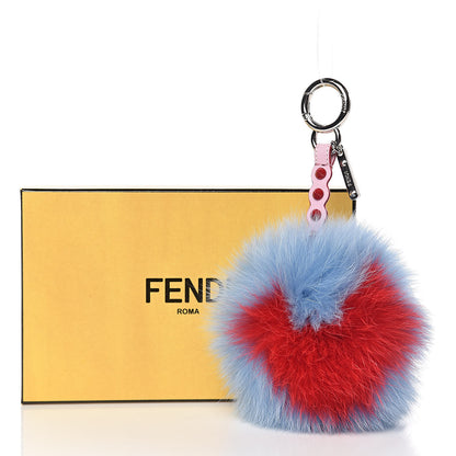 Fendi Fox Fur Vitello Dolce Heart Studded Pom Pom Bag Charm Nebula Rosso 5 of 5
