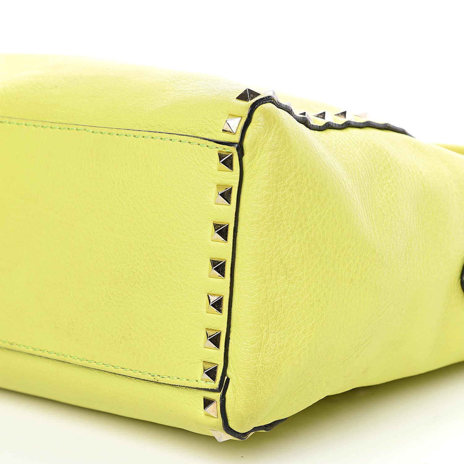 Valentino Garavani Vitello Rockstud Double Handle Tote Yellow Fluo 13 of 20