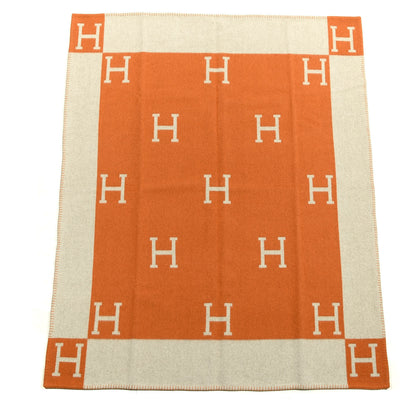 Hermes Wool Cashmere Signature Classic Avalon Blanket Ecru Potiron 1 of 3