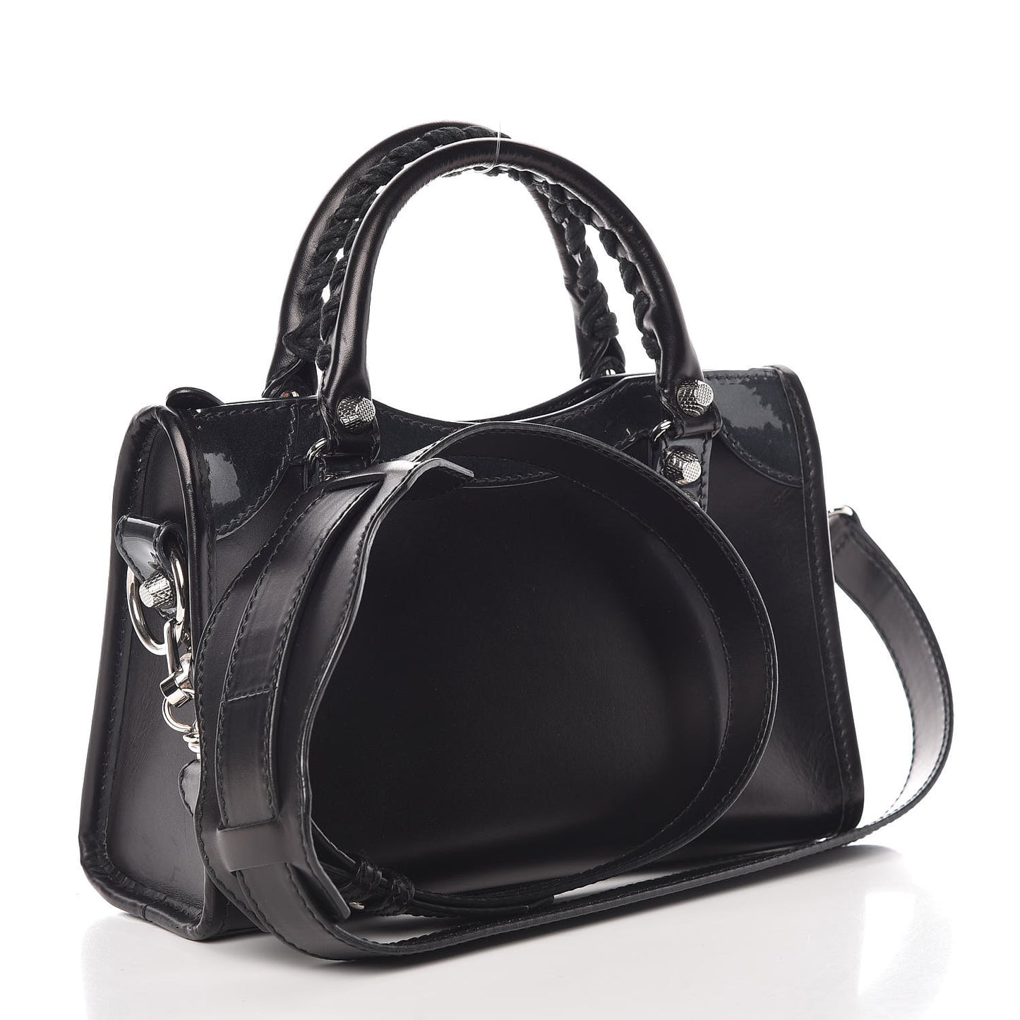 Smooth Calfskin Metallic Patent Giant 12 Silver Hardware Mini City Black Gris