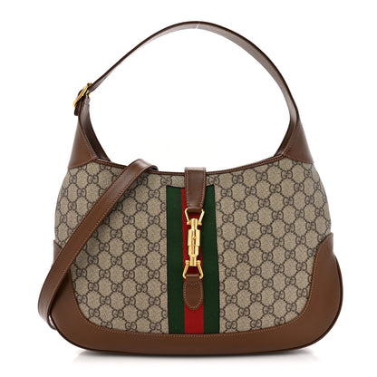 Gucci GG Supreme Monogram Azalea Calfskin Web Medium Jackie 1961 Hobo Beige Ebony Brown Sugar 1 of 12