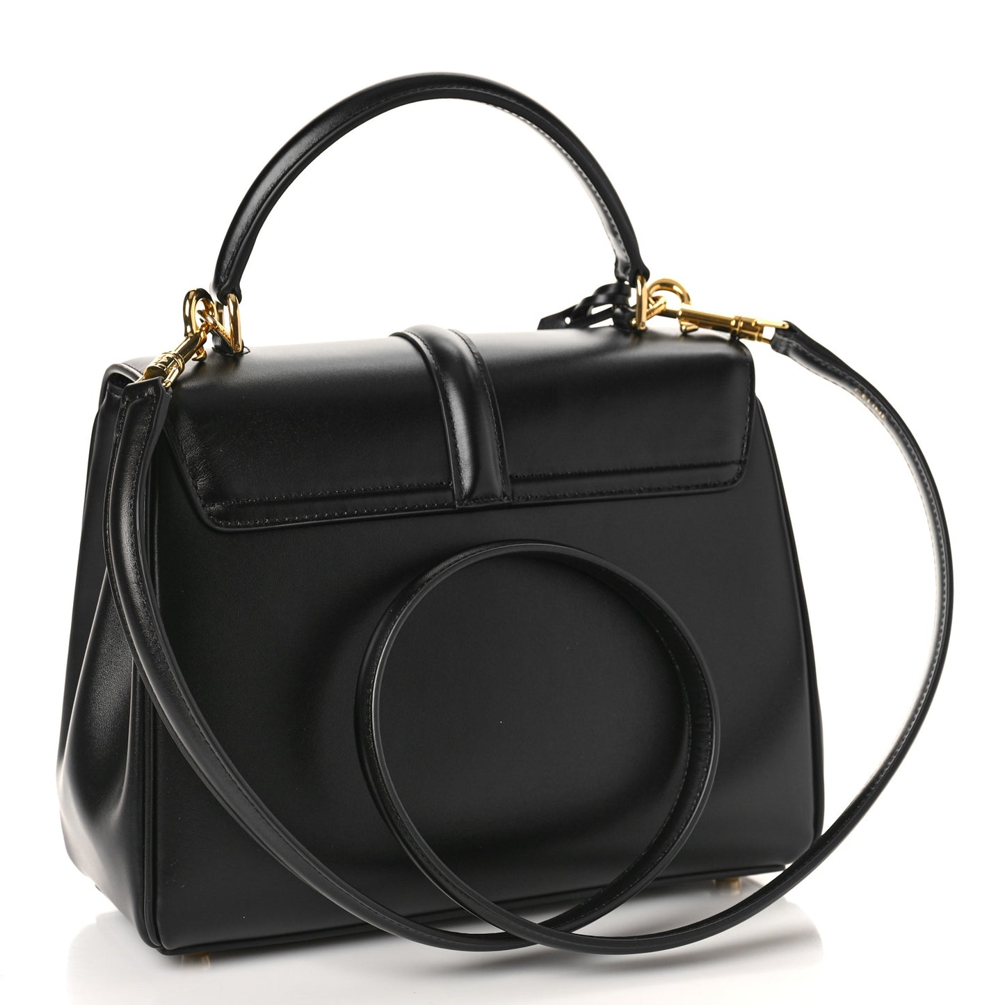 Satinated Calfskin Small 16 Top Handle Bag Black