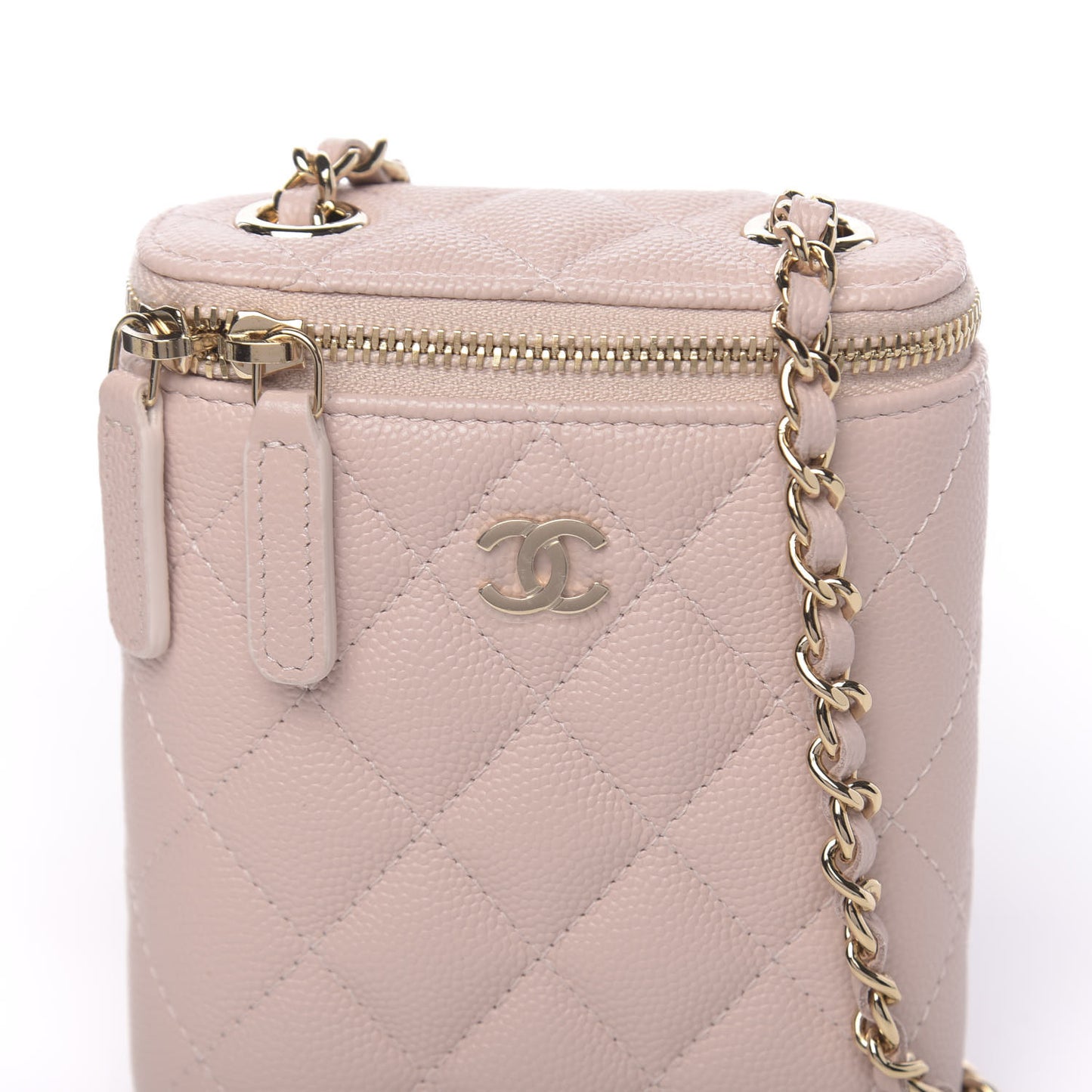 Caviar Quilted Small Vertical Coco Beauty Vanity Case With Chain Light Pink