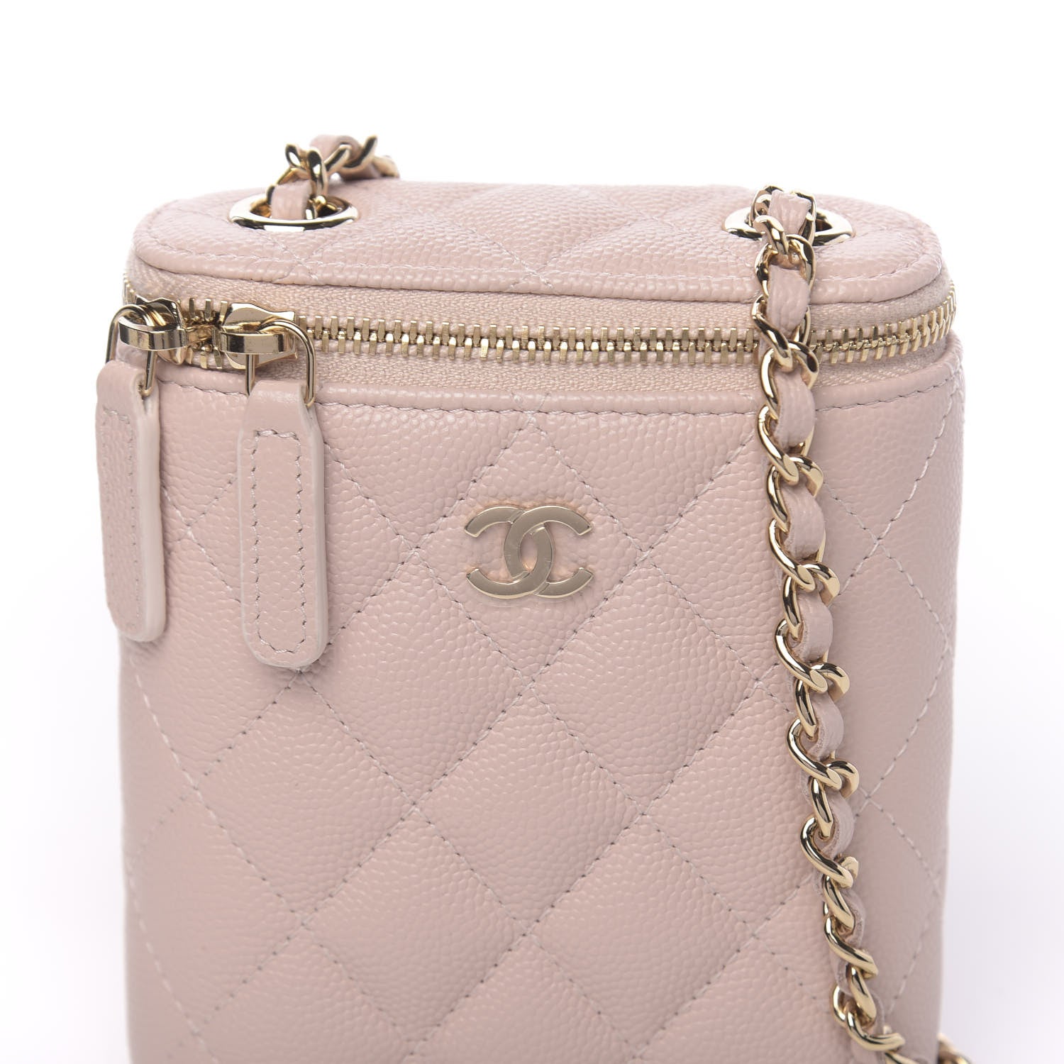 Chanel Caviar Quilted Small Vertical Coco Beauty Vanity Case With Chain Light Pink 10 of 11