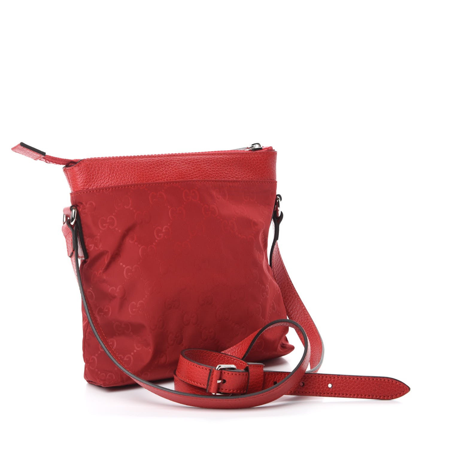 Gucci Nylon Monogram Dollar Calfskin Small Flat Messenger Bag Vibrant Red 3 of 10