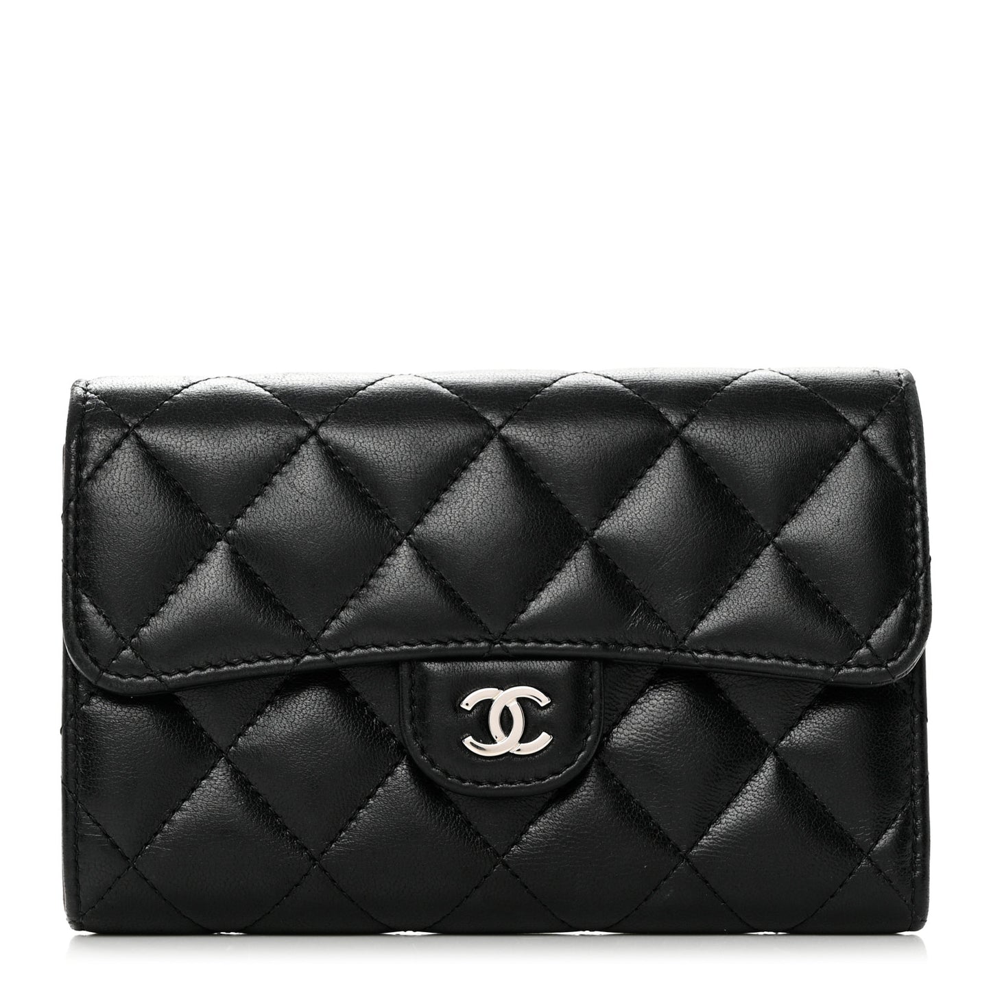 Lambskin Quilted Small Flap Wallet Black