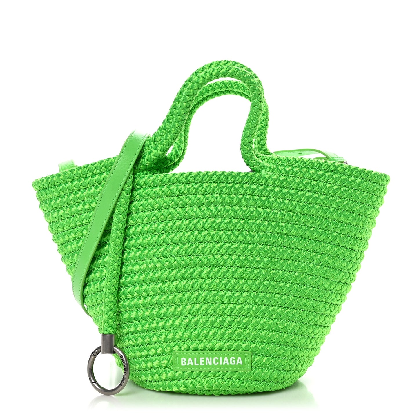 Nylon Lambskin Woven Small Ibiza Basket With Strap Green
