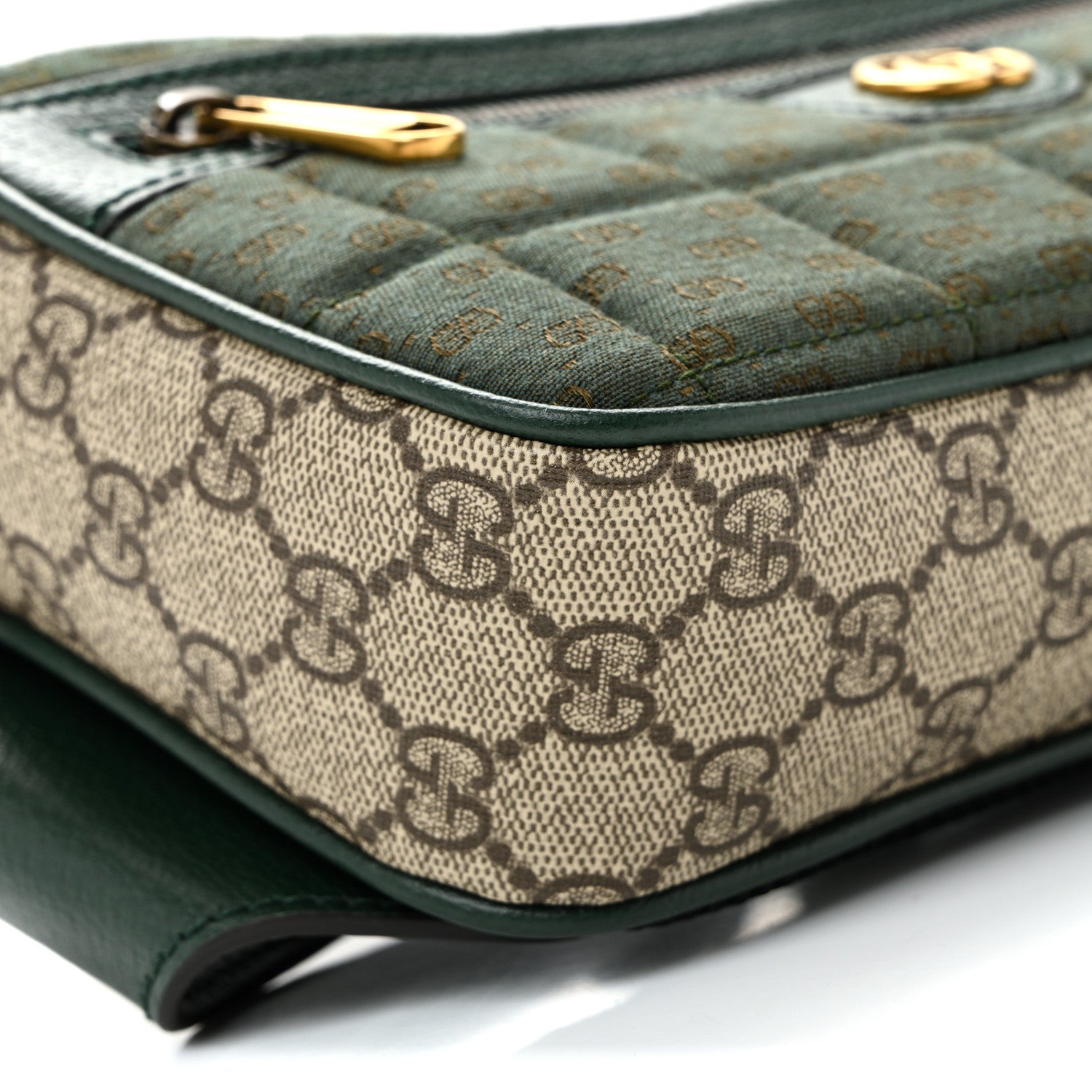Gucci Monogram GG Mignon Textured Dollar Calfskin GG Supreme Monogram Quilted Mini GG Belt Bag Green Beige Ebony 9 of 10