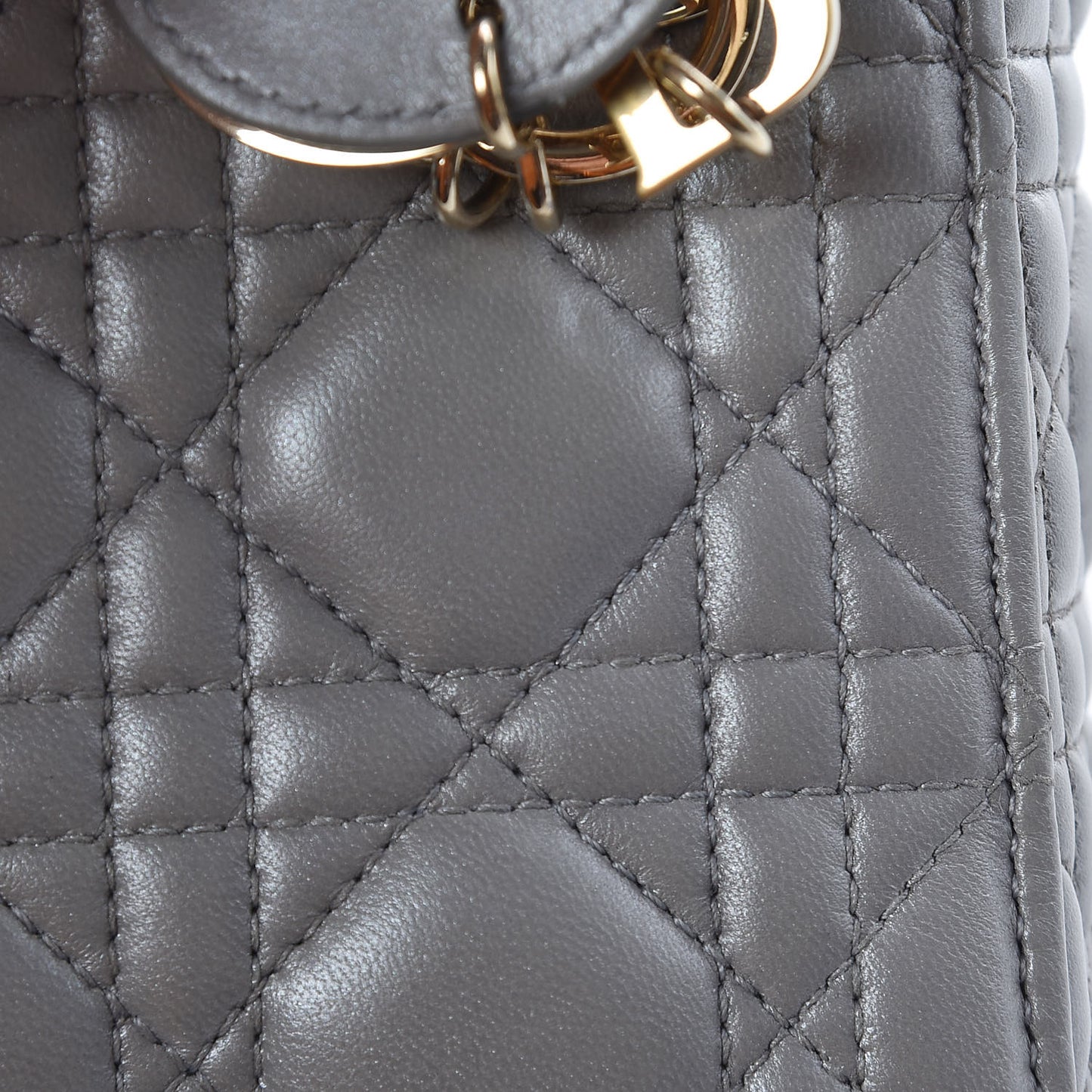 Metallic Lambskin Cannage Mini Lady Dior Grey