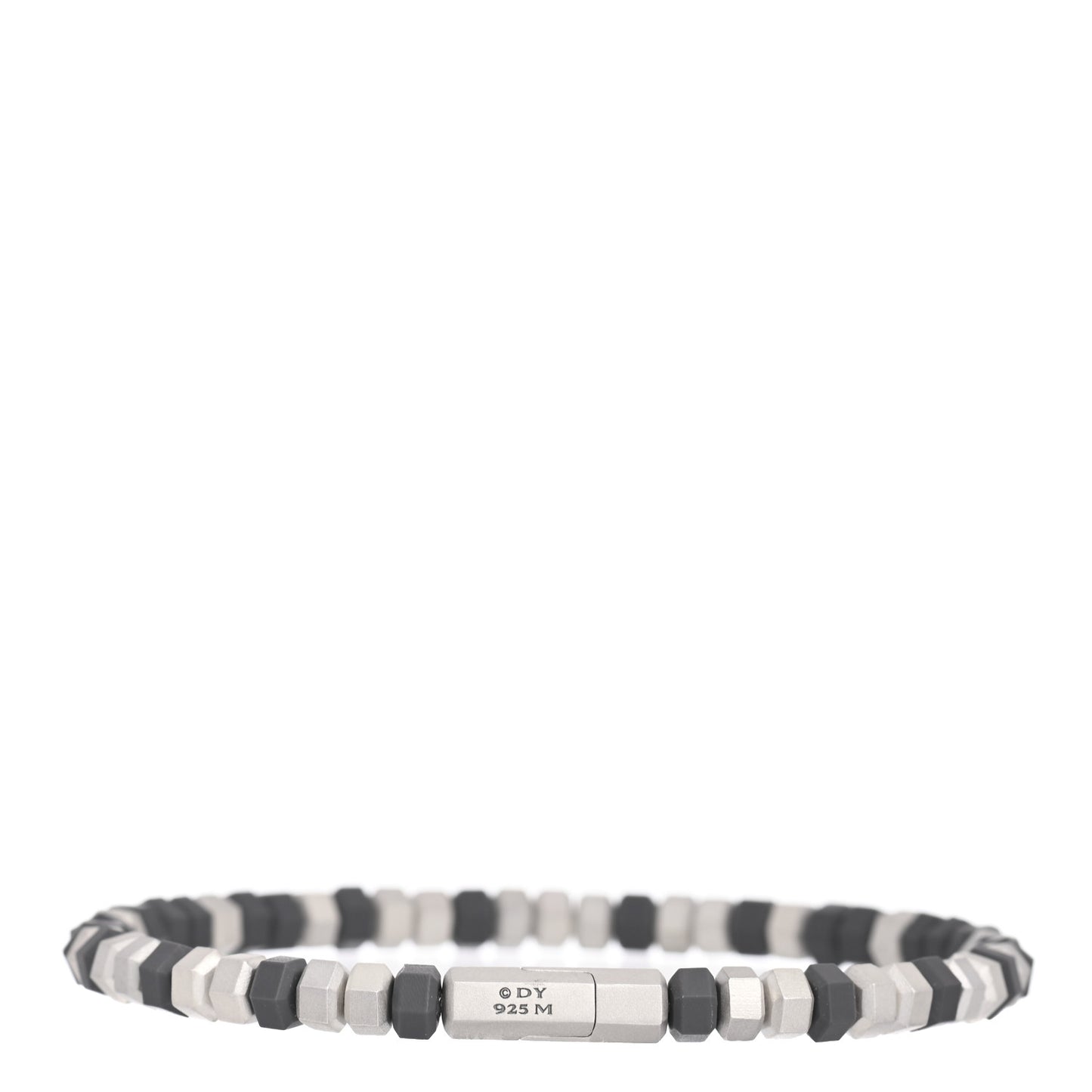 Sterling Silver Rubber Mens Hex Bead Bracelet Grey