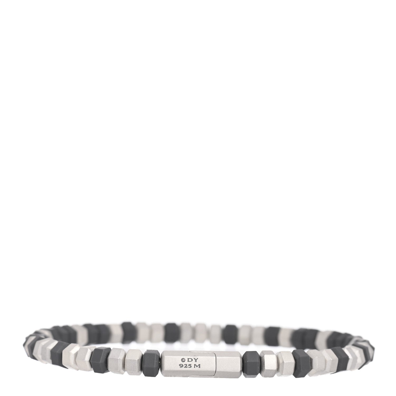 David Yurman Sterling Silver Rubber Mens Hex Bead Bracelet Grey 3 of 4