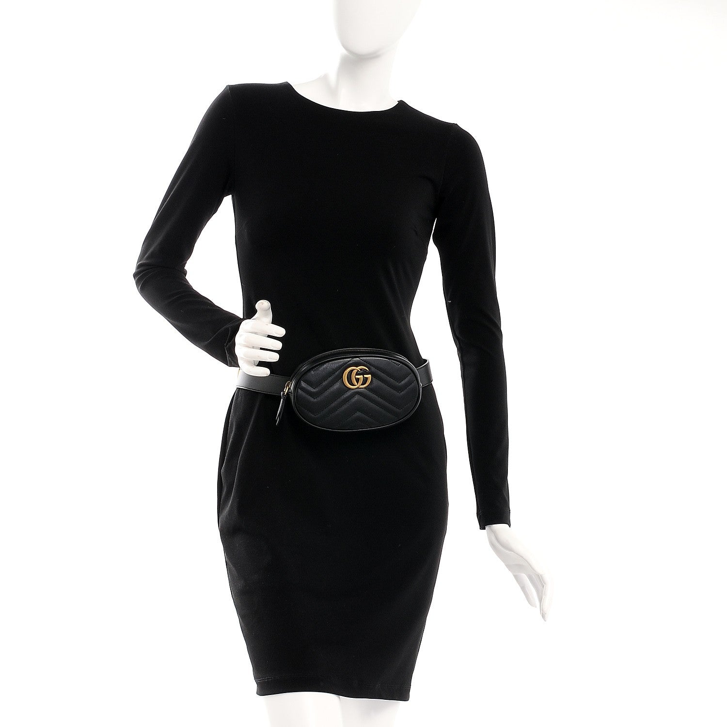 Gucci Calfskin Matelasse GG Marmont Belt Bag 85 34 Black 2 of 9