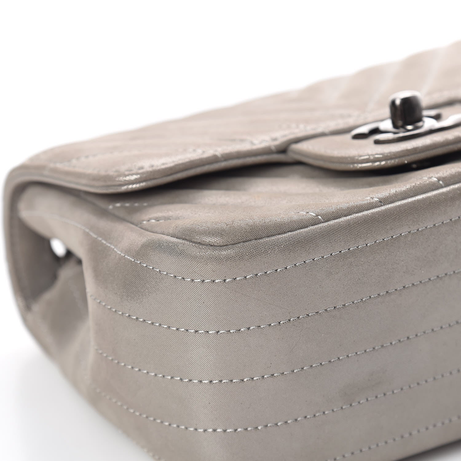 Chanel Iridescent Calfskin Chevron Quilted Mini Square Flap Silver 10 of 12