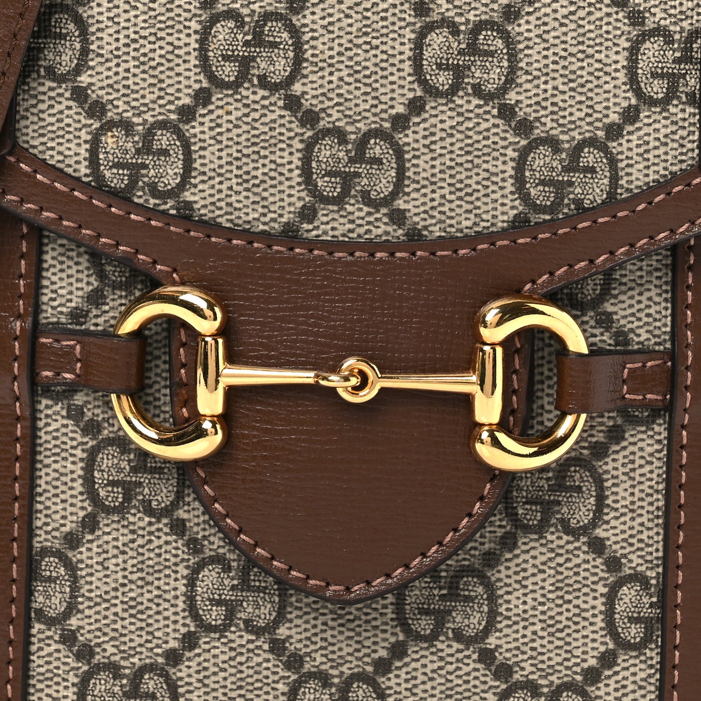 GG Supreme Monogram Mini Horsebit 1955 Crossbody Bag Beige Brown Sugar