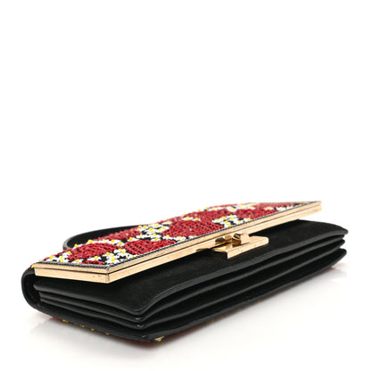 Valentino Garavani Suede Beaded Sequin Embellished Clutch Red Black 4 of 8