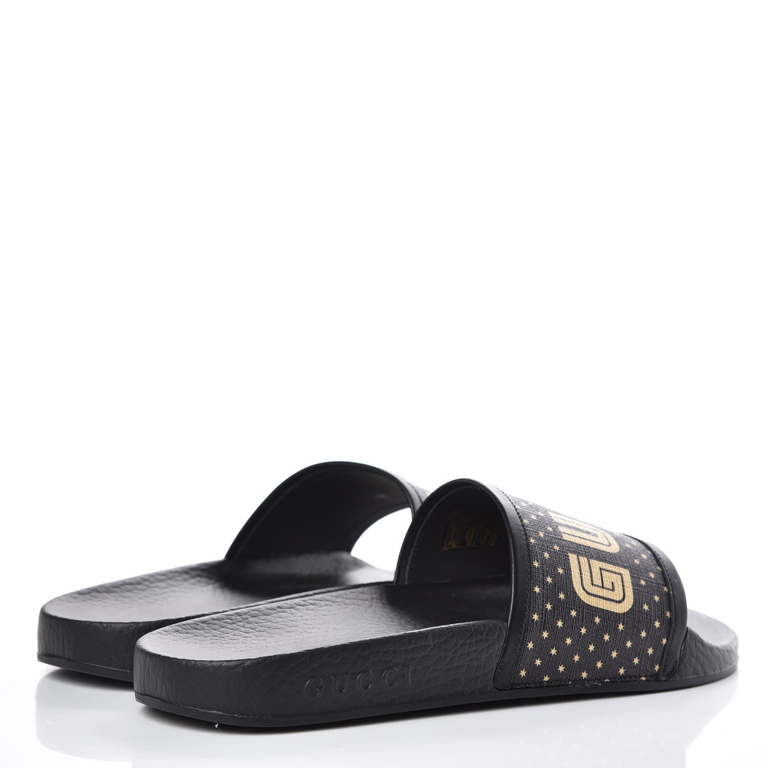 Gucci X SEGA Supreme Canvas GUCCY Stars Womens Slide Sandals 38 Black Gold 4 of 8