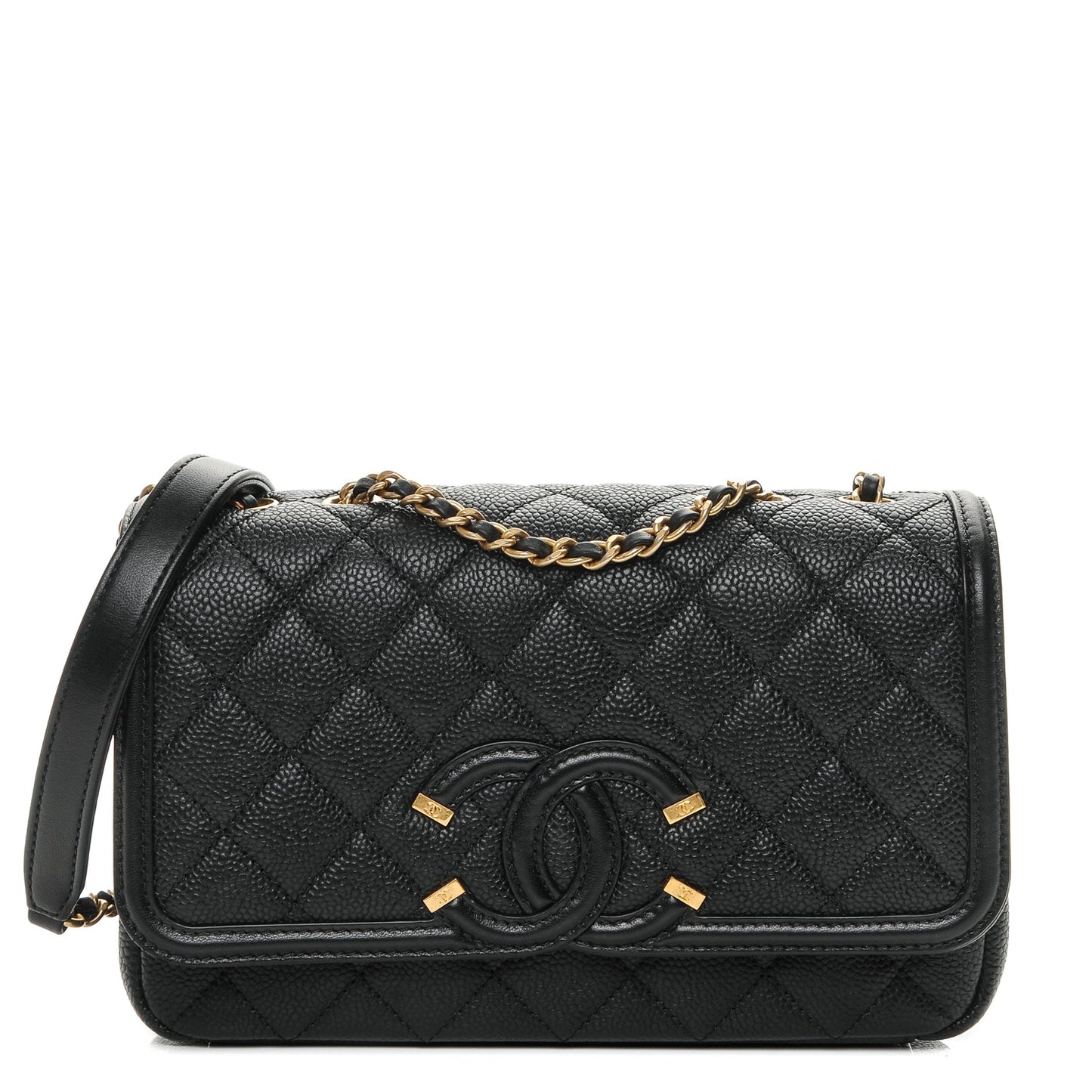 Caviar Quilted Small CC Filigree Flap Black
