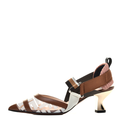 Fendi PVC Vitello FF Colibri 55mm Slingback Pumps 36.5 Transparent White Cuoio Avana 1 of 9