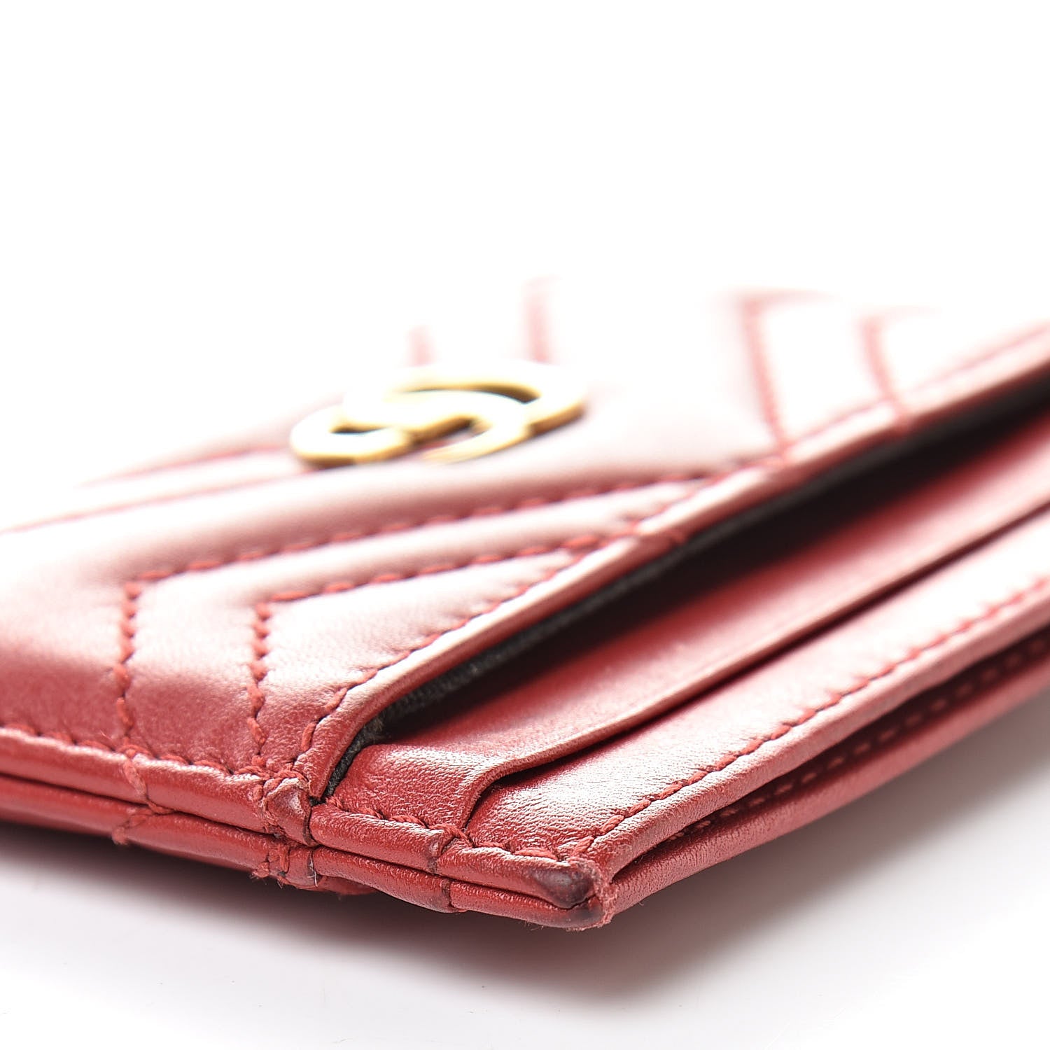 Gucci Calfskin Matelasse GG Marmont Card Holder Hibiscus Red 9 of 11