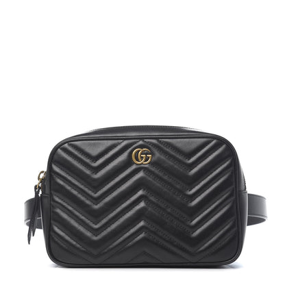 Gucci Calfskin Matelasse Mens GG Marmont Belt Bag 90 36 Black 1 of 14