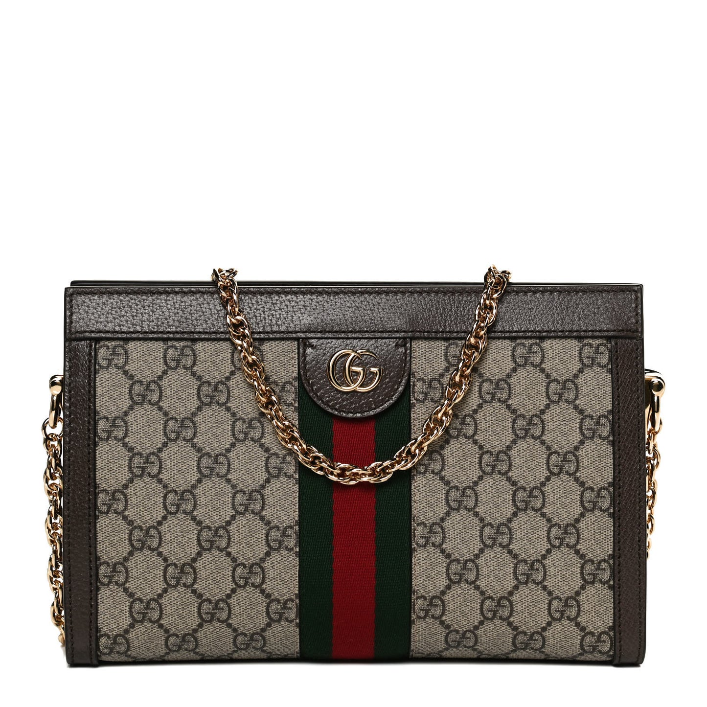 GG Supreme Monogram Web Small Ophidia Chain Shoulder Bag Brown