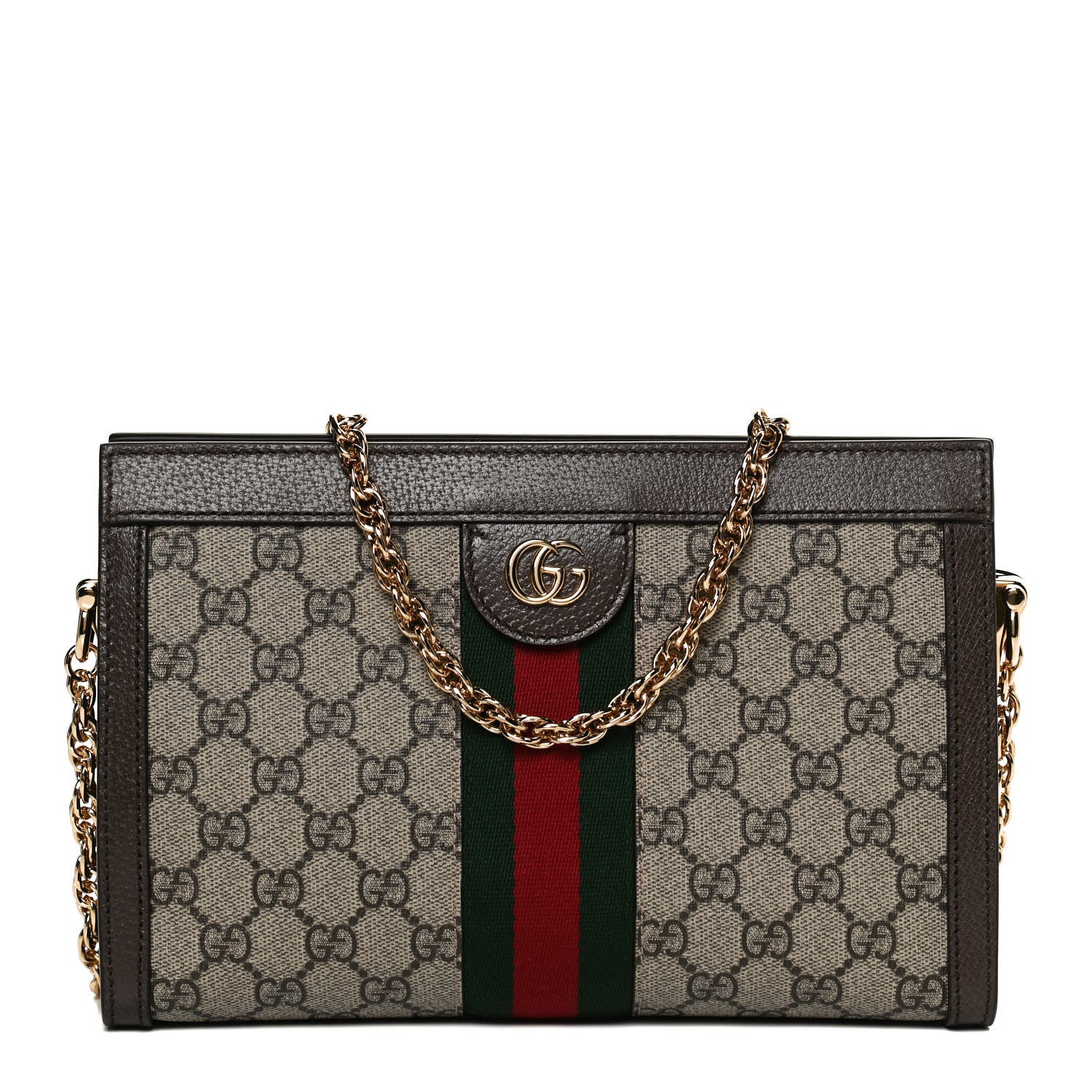 Gucci GG Supreme Monogram Web Small Ophidia Chain Shoulder Bag Brown 1 of 10