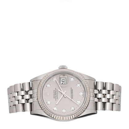 Rolex Stainless Steel 18K White Gold Diamond 36mm Oyster Perpetual Datejust Watch Silver 16234 2 of 4