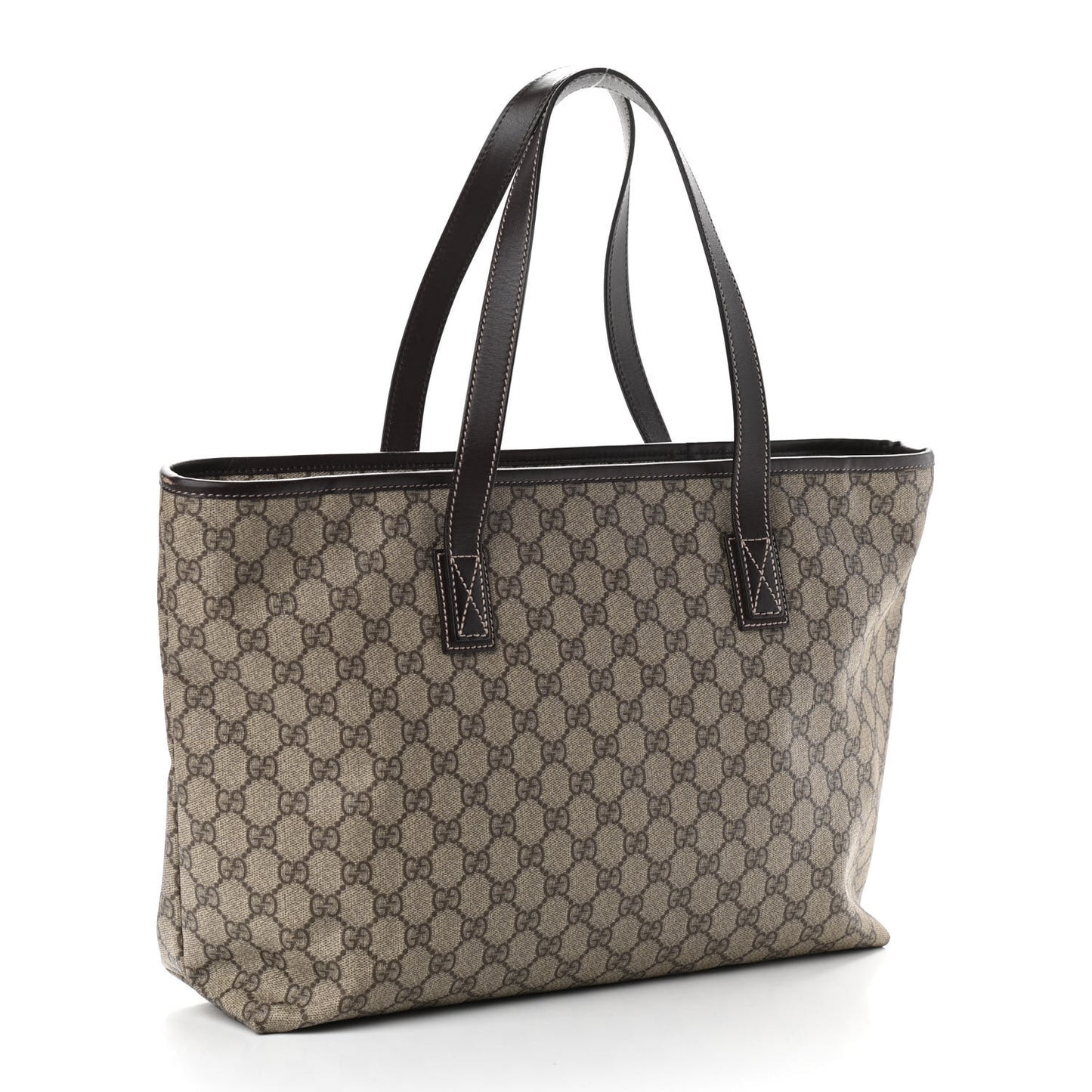 GG Supreme Monogram Medium Zippered Shopping Tote Dark Brown