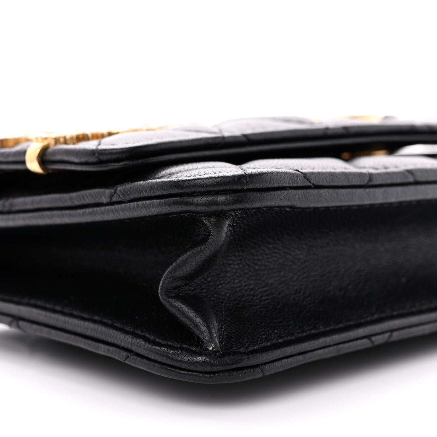 Lambskin Quilted Coco Clips Wallet On Chain WOC Black