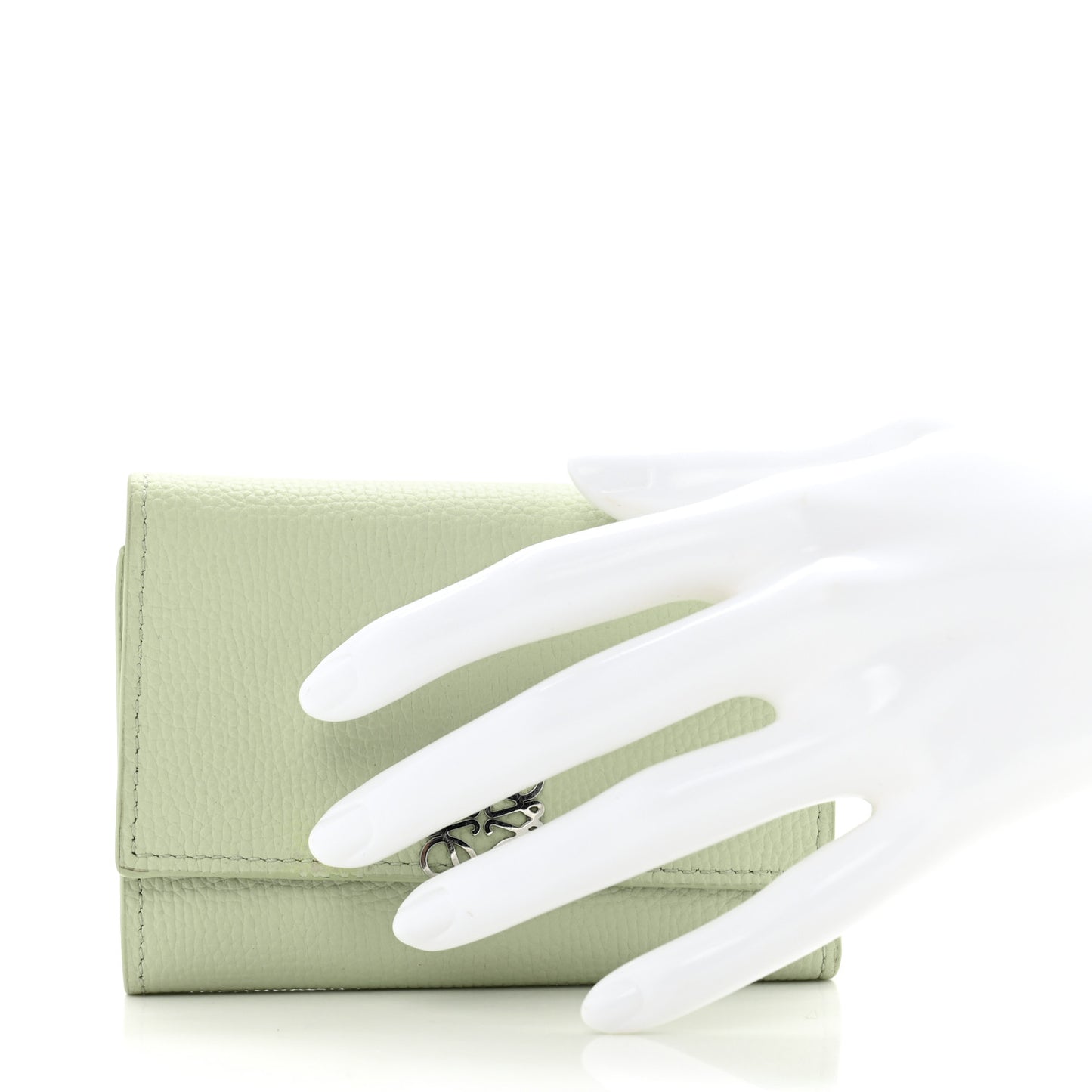 Pebble Grain Calfskin Anagram Small Vertical Wallet Green