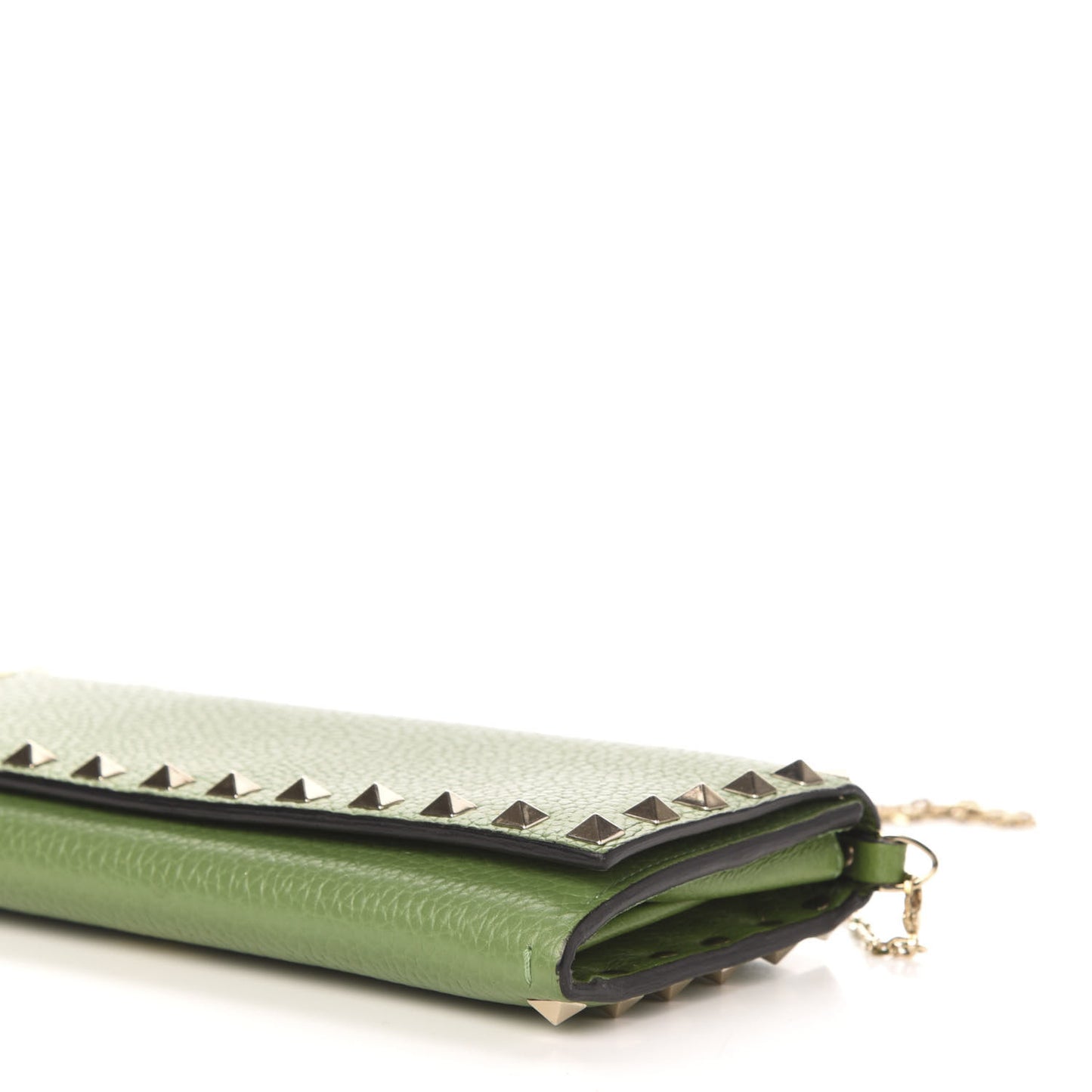 Pebbled Calfskin Rockstud Flap Wallet On Chain Deep Clover