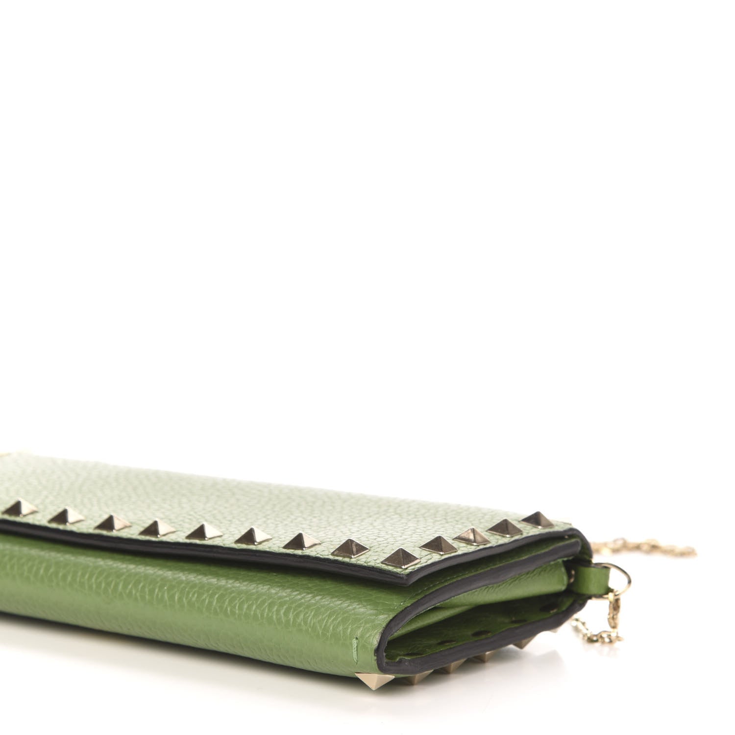 Valentino Garavani Pebbled Calfskin Rockstud Flap Wallet On Chain Deep Clover 10 of 13