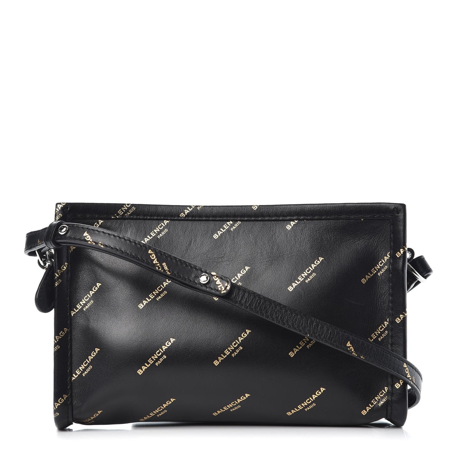 Calfskin Allover Logo Bazar Pochette Crossbody Black Gold