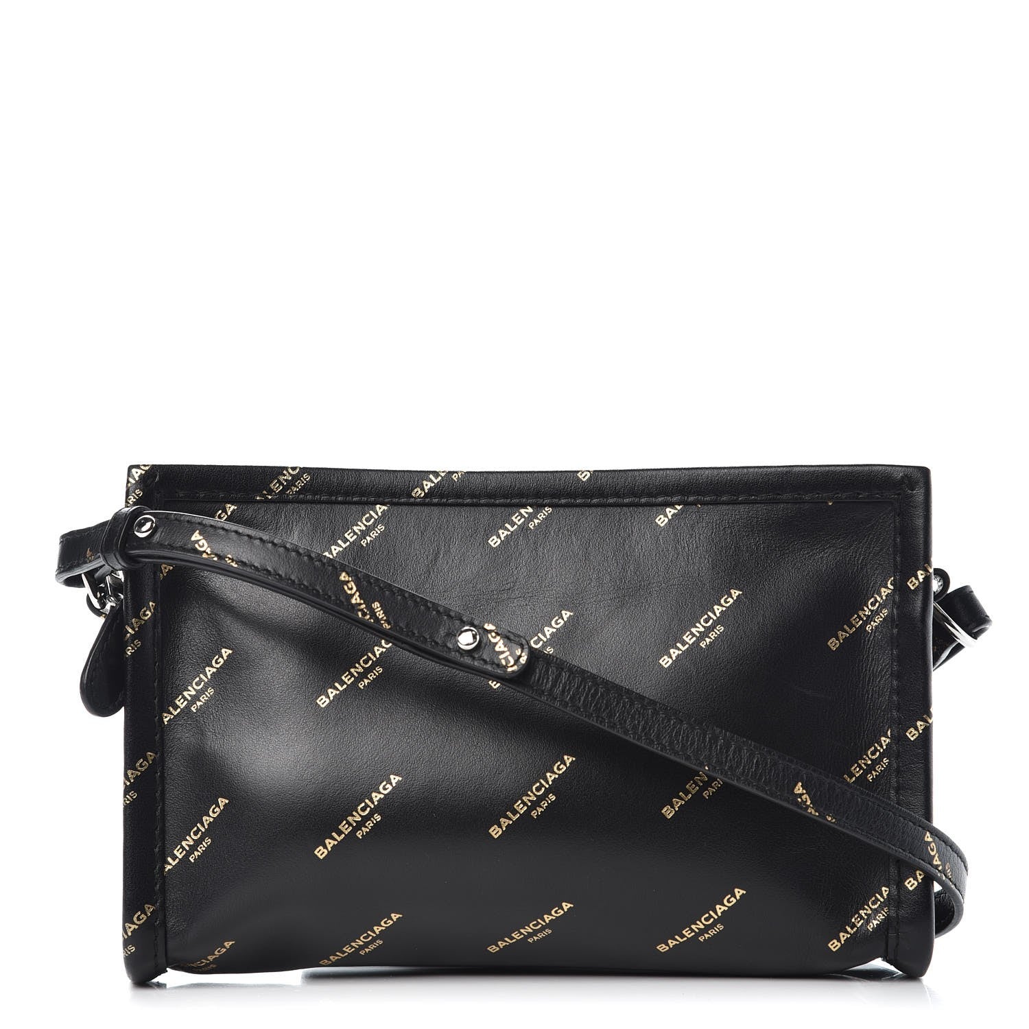 Balenciaga Calfskin Allover Logo Bazar Pochette Crossbody Black Gold 2 of 11
