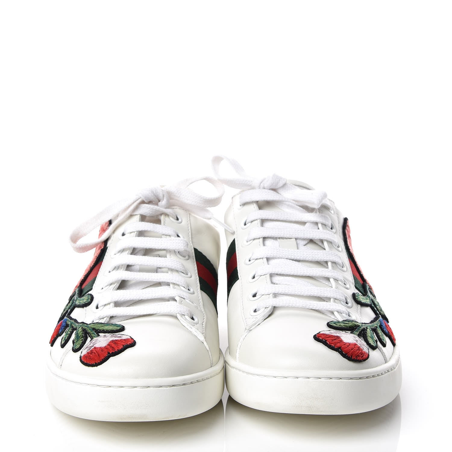 Gucci Calfskin Web Floral Embroidered Ace Sneakers 39 White 2 of 10