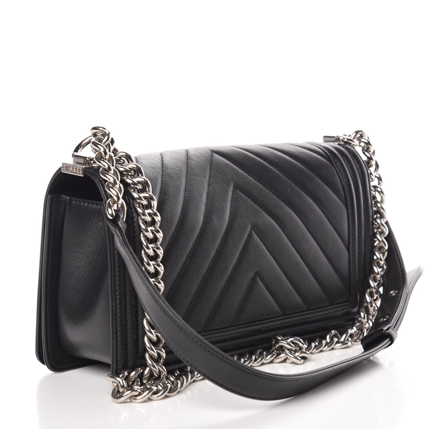 Calfskin Chevron Quilted Medium Boy Flap Black